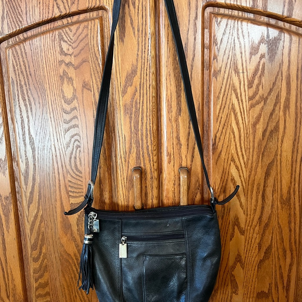 Tignanello Black Leather Crossbody Bag
